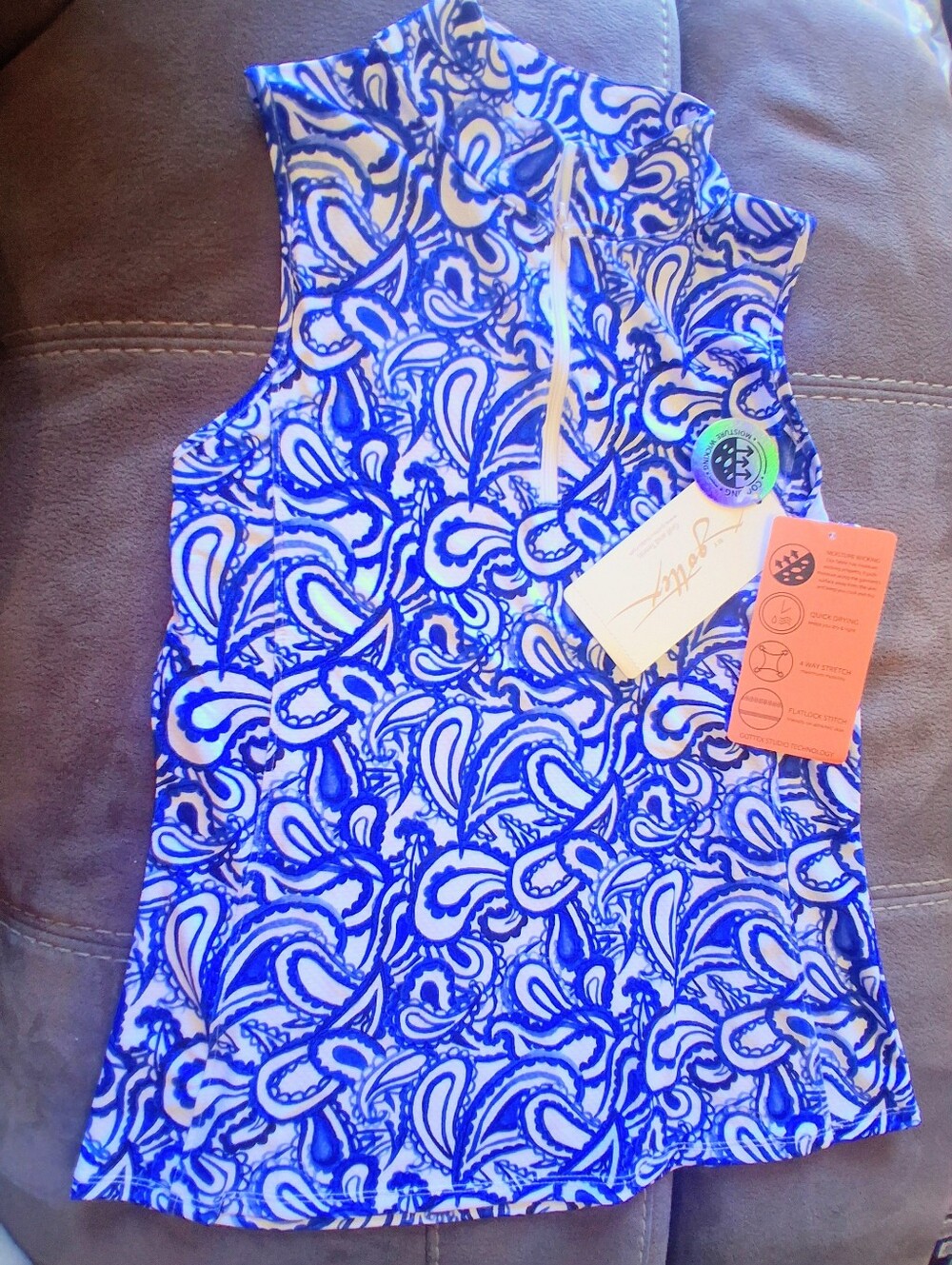 NWT Ladies GOTTEX, Golf, Tennis Top, Blue, White, Sz XS S, MSRP $84.00
